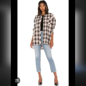 Lovers + Friends Blue and Tan Plaid Shirt